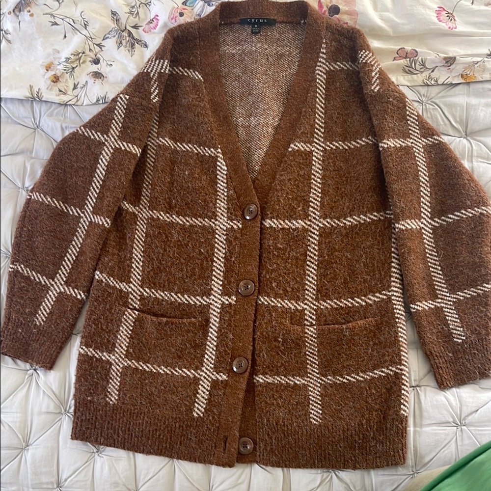 Cyrus windowpane Brown Plaid Women's Sweater